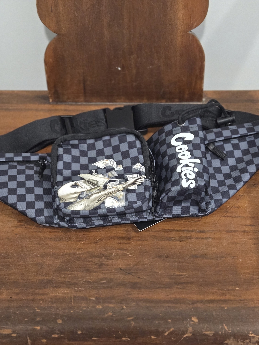 Cookies Black & Gray Checkerboard Men's Belt Bag